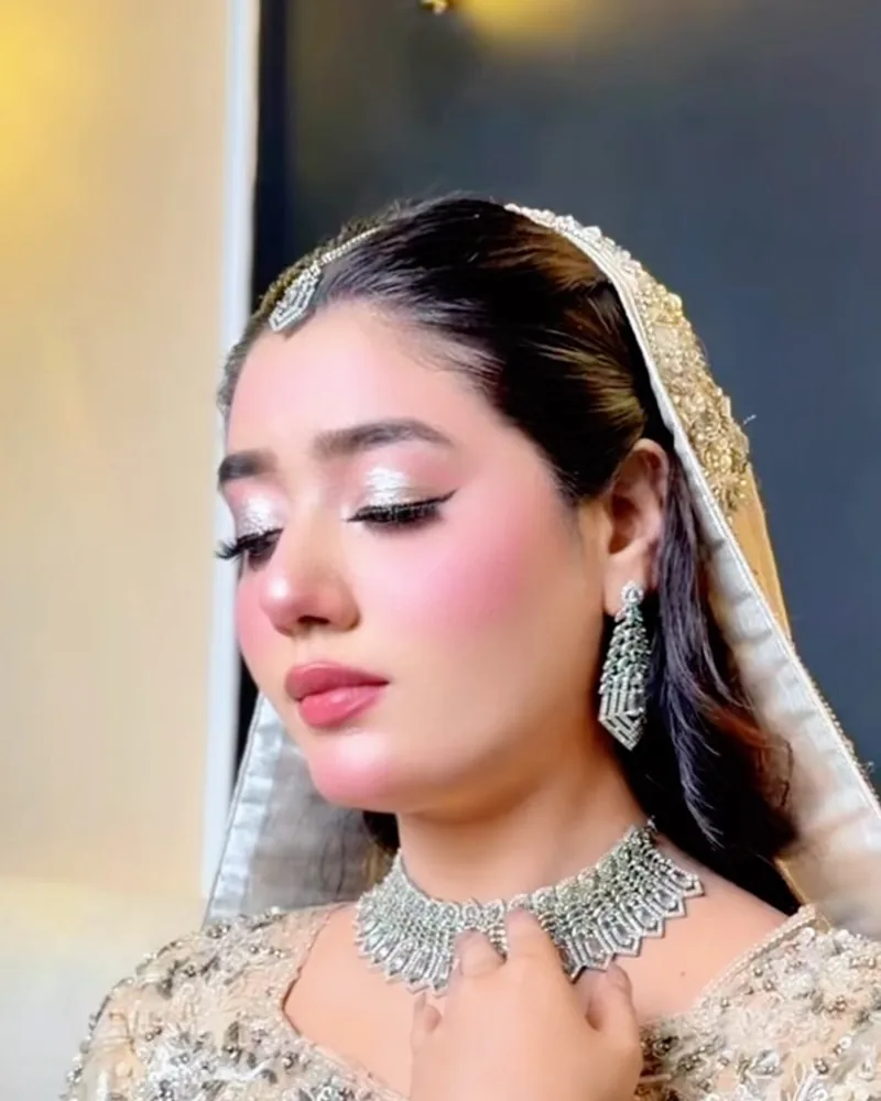 Walima bride with silver jewellery and soft glam makeup
